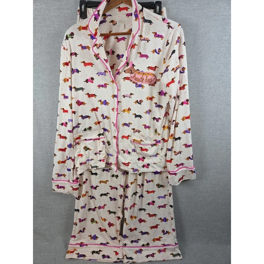 Beauty Sleep Social S Pajama Lounge Set Haute Dog Dachshunds in Sweaters Print